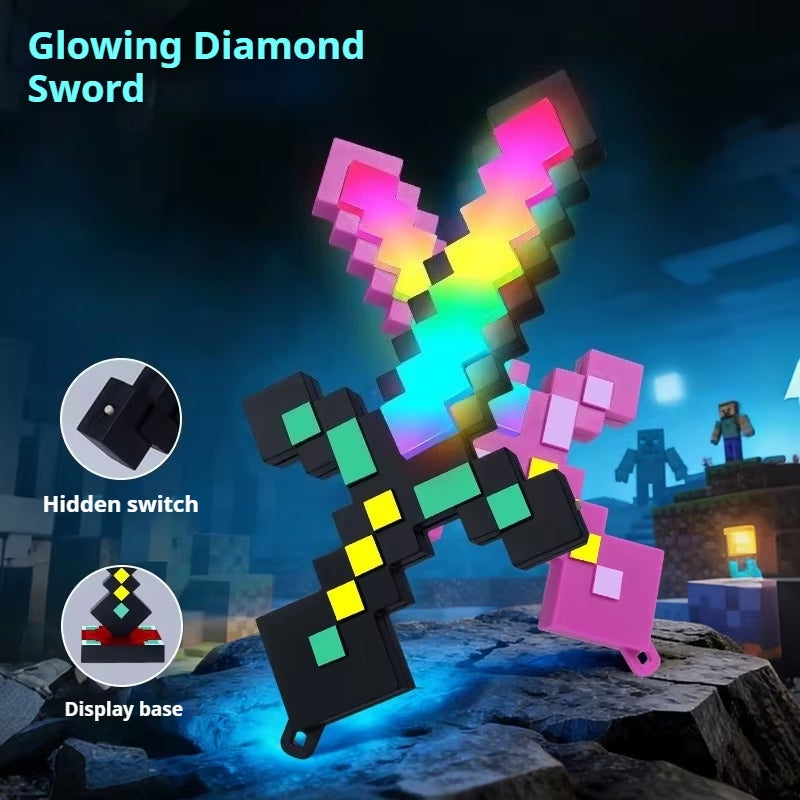 Luminous Diamond Sword World Surrounding Pixel Weapons Laser Sword Nightlight Ornaments to Buckle Two-In-One Children'S Toy Gift