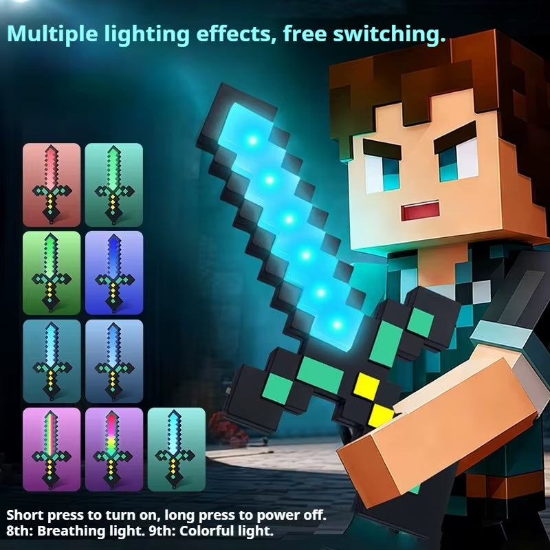 Luminous Diamond Sword World Surrounding Pixel Weapons Laser Sword Nightlight Ornaments to Buckle Two-In-One Children'S Toy Gift