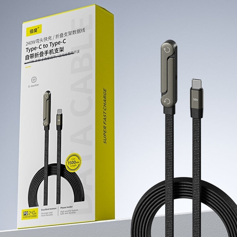 2-in-1 Fast Charging Cable & Foldable Stand – USB-A/Type-C for Phone & Tablet