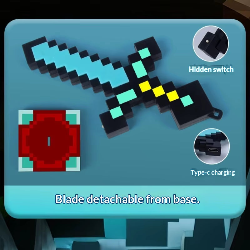 Luminous Diamond Sword World Surrounding Pixel Weapons Laser Sword Nightlight Ornaments to Buckle Two-In-One Children'S Toy Gift