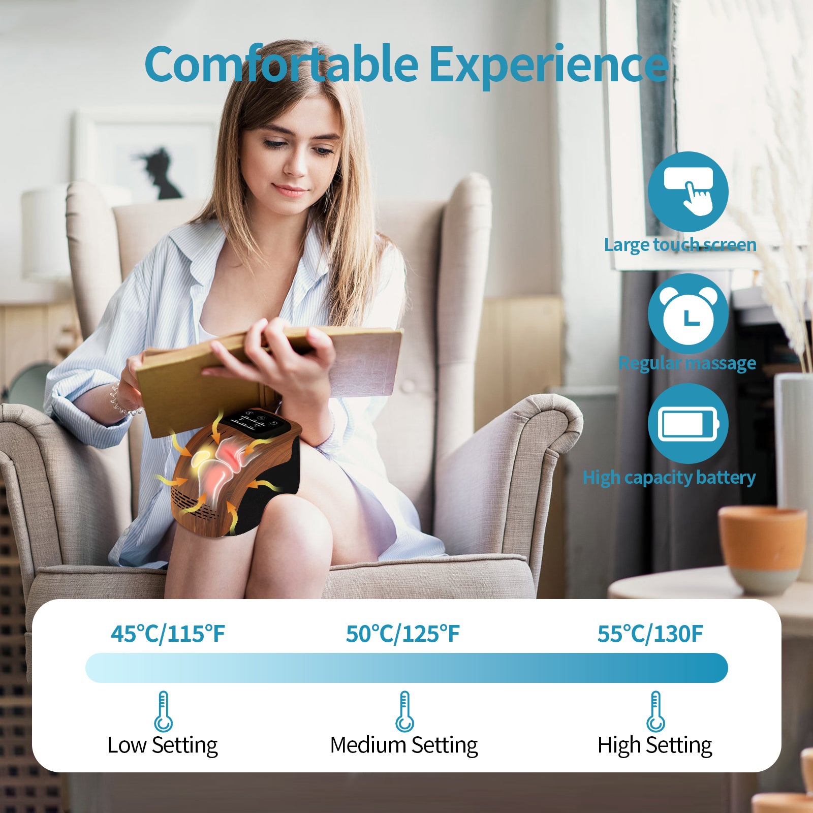 Smart Heated Knee Massager – Infrared Heat & Vibration Therapy for Joint Comfort & Pain Relief