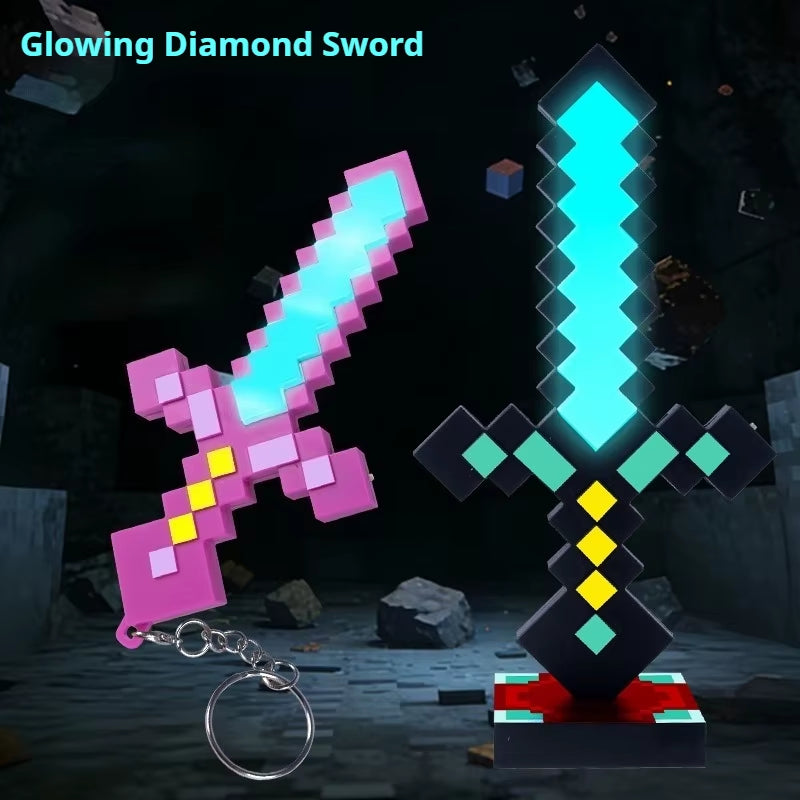Luminous Diamond Sword World Surrounding Pixel Weapons Laser Sword Nightlight Ornaments to Buckle Two-In-One Children'S Toy Gift