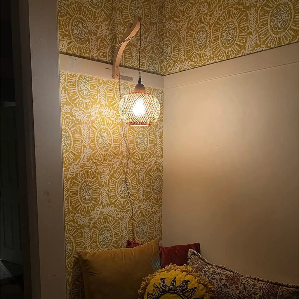 Bamboo Lantern Wall Lamp – Hand-Woven Natural Bamboo & Rattan