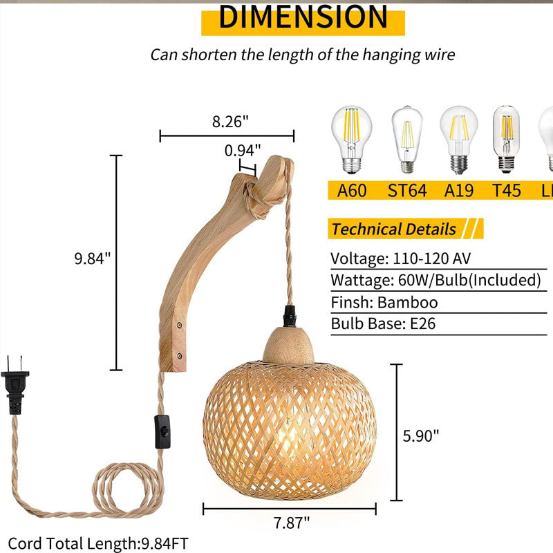 Bamboo Lantern Wall Lamp – Hand-Woven Natural Bamboo & Rattan